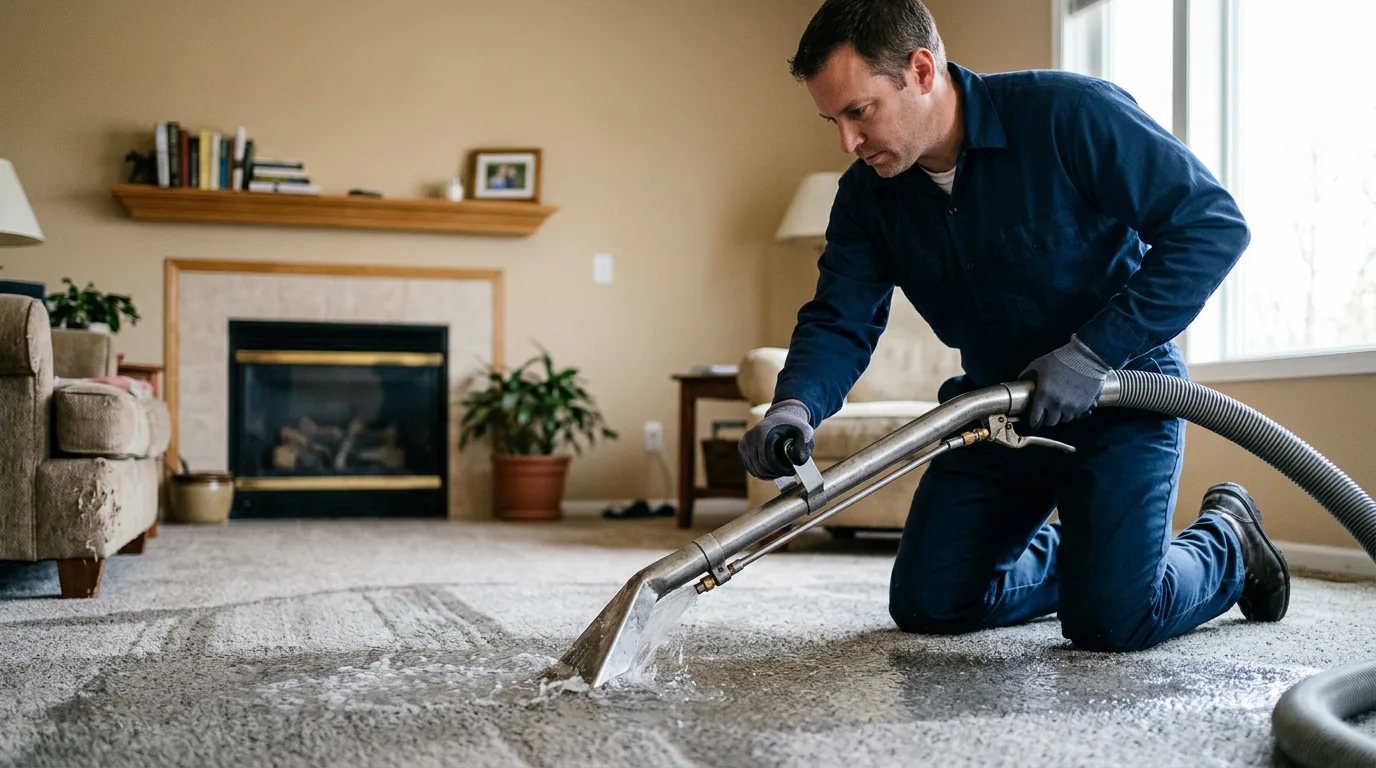 Water damage restoration technician working near Spragueville, IA